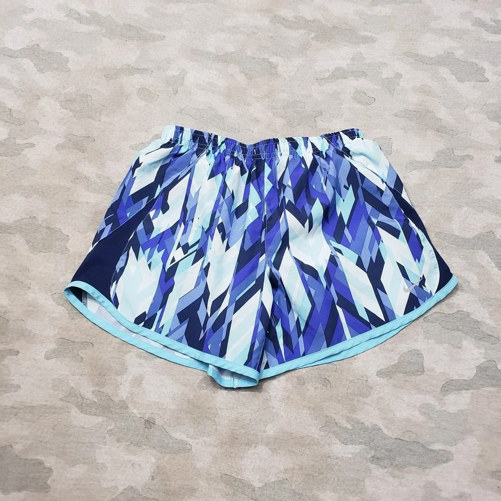 Nike Shorts Womens XL Blue Drawstring Lined Running Gym Fitness Outdoors Geo